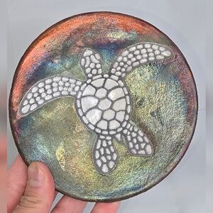 Raku Pottery Sea Turtle Signed C Matti Maui